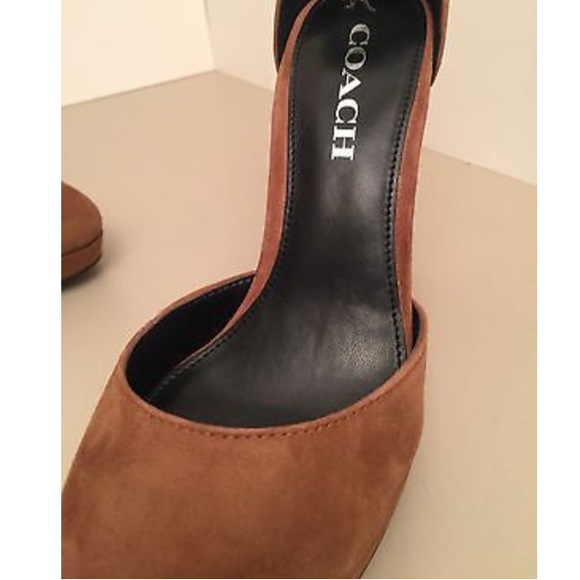 Coach Brown Suede Leather Platform Block Heels - Picture 7 of 8